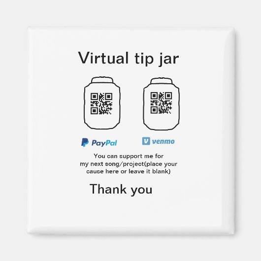 仮想チップjar q rコードマネー寄付PayPal ven マグネット (正面)