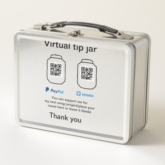 仮想チップjar q rコードマネー寄付PayPal ven メタルランチボックス (正面)