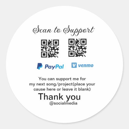 仮想チップjar q rコードマネー寄付PayPal ven ラウンドシール (正面)