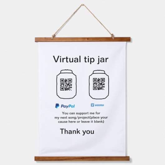 仮想チップjar q rコードマネー寄付PayPal ven 吊り下げ型タペストリー (正面)