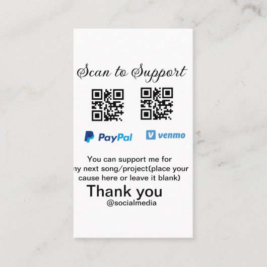 仮想チップjar q rコードマネー寄付PayPal ven 名刺 (正面)