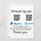 仮想チップjar q rコードマネー寄付PayPal ven 招待状 (裏面)