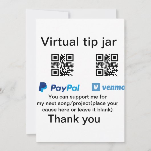 仮想チップjar q rコードマネー寄付PayPal ven 招待状 (裏面)