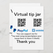 仮想チップjar q rコードマネー寄付PayPal ven 招待状 (正面/裏面)