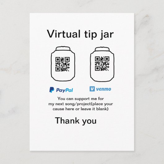 仮想チップjar q rコードマネー寄付PayPal ven 案内ポストカード (正面)