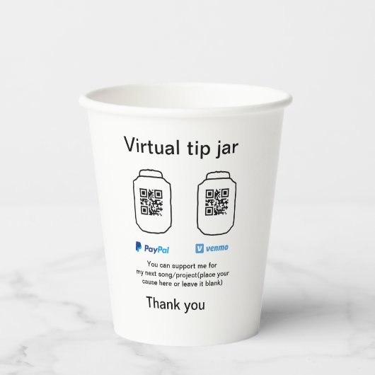 仮想チップjar q rコードマネー寄付PayPal ven 紙コップ (正面)