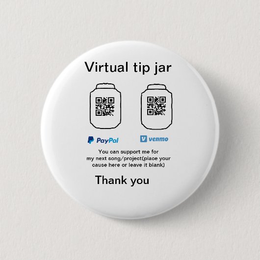 仮想チップjar q rコードマネー寄付PayPal ven 缶バッジ (正面)