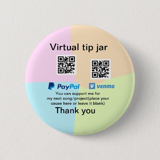 仮想チップjar q rコードマネー寄付PayPal ven 缶バッジ (正面)