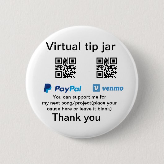 仮想チップjar q rコードマネー寄付PayPal ven 缶バッジ (正面)