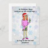 仮想ハグおもしろいプロセッコ女性クリスマス シーズンカード (正面/裏面)