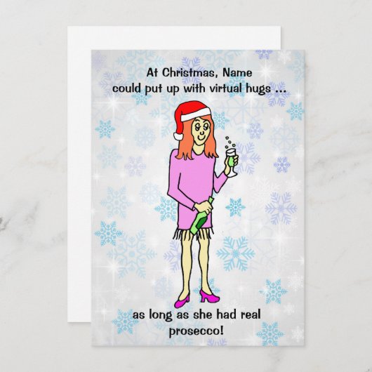 仮想ハグおもしろいプロセッコ女性クリスマス シーズンカード (正面/裏面)