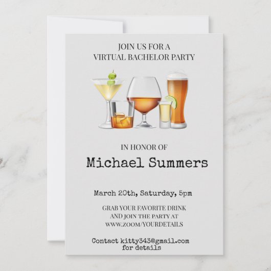 仮想バチュラーパーティの社会的距離 招待状 (正面)