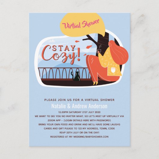 仮想パーティーベビーブライダルシャワー誕生日グラード。 ポストカード (正面)