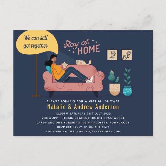 仮想パーティーベビーブライダルシャワー誕生日グラード。 ポストカード (正面)