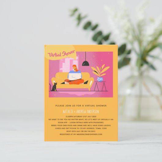 仮想パーティーベビーブライダルシャワー誕生日グラード。 ポストカード (スタンド正面)