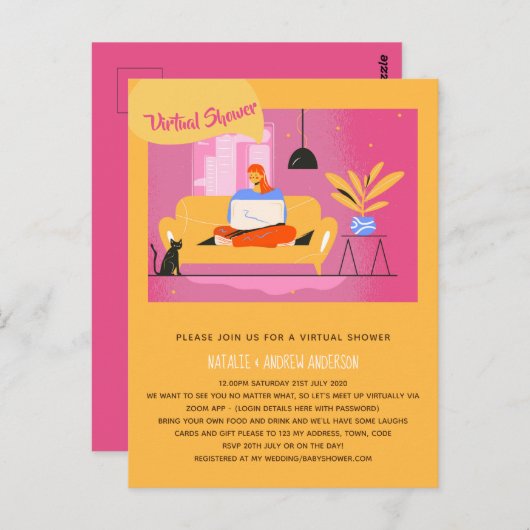 仮想パーティーベビーブライダルシャワー誕生日グラード。 ポストカード (正面/裏面)