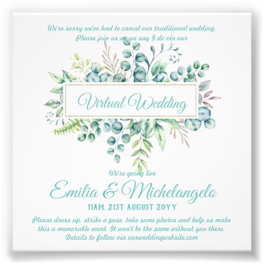 仮想ビデ結婚オチャットのライブストリーミング招待状 フォトプリント (正面)