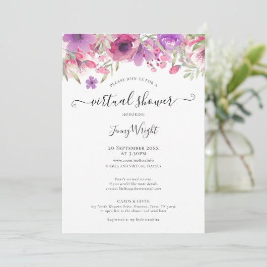 仮想ブライダルまたはベビーシャワー水カラーフローラ 招待状 (スタンド正面)