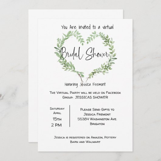 仮想ブライダルウェディングシャワーFacebookへの招待 案内状 (正面/裏面)
