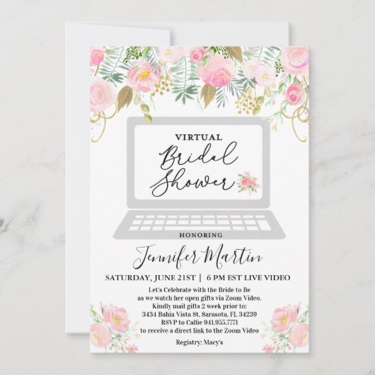 仮想ブライダルシャワーフローラ招待状 招待状 (正面)