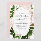 仮想ブライダルシャワー緑のバラ金ゴールド幾何学的 招待状 (正面/裏面)