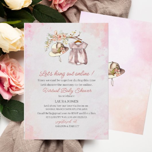 仮想ベビーガールの布の水の色ベビー招待 招待状