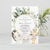 仮想ベビーシャワーの可愛い動物の緑の金ゴールド 招待状 (スタンド正面)