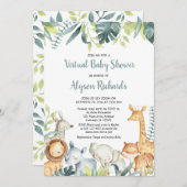 仮想ベビーシャワーサファリ男女兼用動物 招待状 (正面/裏面)