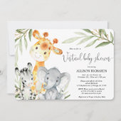 仮想ベビーシャワーサファリ男女兼用動物 招待状 (正面)