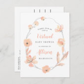 仮想ベビーシャワーサンゴフローラ水色 インビテーションポストカード (正面/裏面)