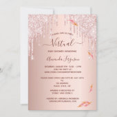 仮想ベビーシャワーバラ金ゴールド秋グリッター乾燥 招待状 (正面)