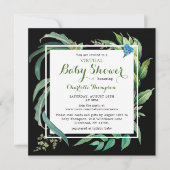仮想ベビーシャワーモダンウォーターカラーグリーンフローラ 招待状 (正面)