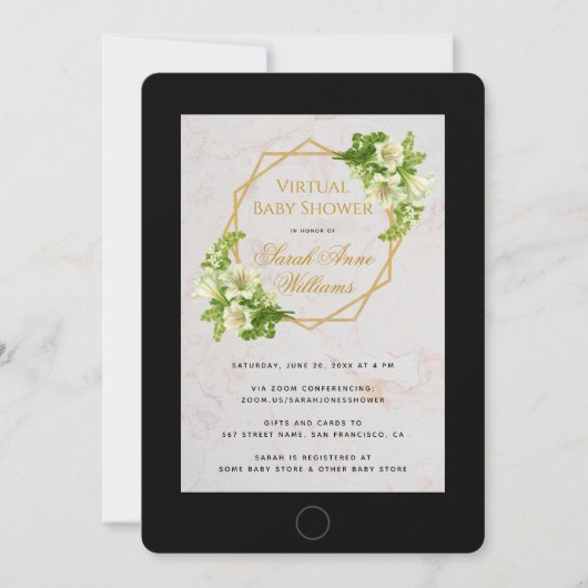 仮想ベビーシャワーライレタブレットフローラ幾何学的 招待状 (正面)
