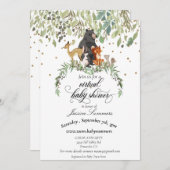 仮想ベビーシャワー森林動物 招待状 (正面/裏面)