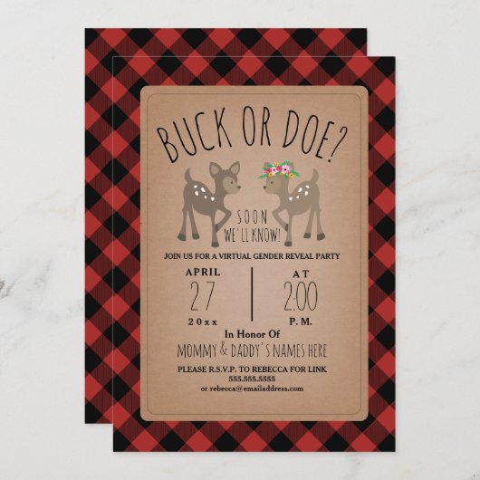 仮想ベビージェンダー公開パーティー鹿プレイド 招待状 (正面/裏面)