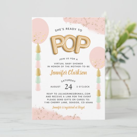 仮想ベビーポップ・アートのシャワー風船 招待状 (スタンド正面)