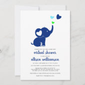 仮想モダン男の赤ちゃんシャワーブルーエレファント 招待状 (正面)