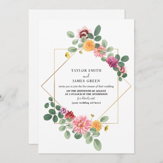 仮想ライブストリ結婚ームのジオメトリックBohoフローラ 招待状 (正面/裏面)