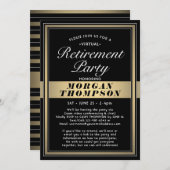 仮想リタイアパーティー白黒と金ゴールド 招待状 (正面/裏面)