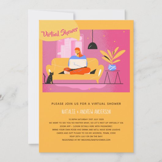 仮想招待状ベビーまたはブライダルシャワー、誕生日 招待状 (正面)