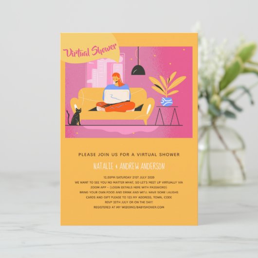 仮想招待状ベビーまたはブライダルシャワー、誕生日 招待状 (スタンド正面)