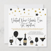 仮想新年イブパーティーカクテル金ゴールドブラック 招待状 (正面)