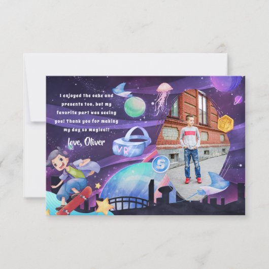 仮想現実 |ゲーム誕生日サンキューカード サンキューカード (正面)