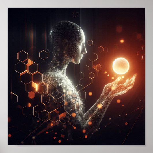 仮想球体と相互作用するデジタルライフフォーム ポスター (正面)