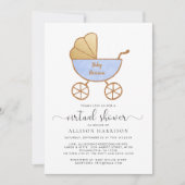 仮想男の赤ちゃんシャワーレトロキャリッジブルー 招待状 (正面)