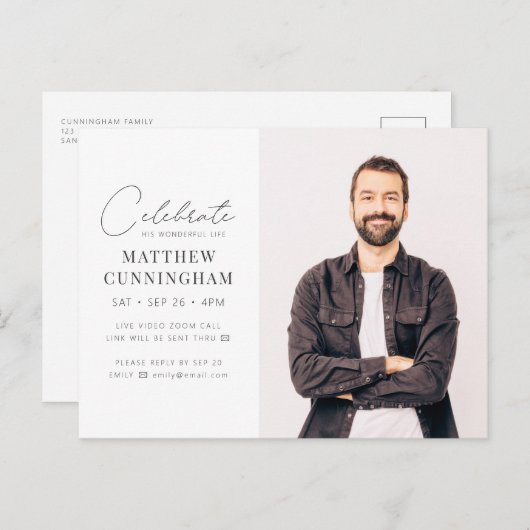 仮想祝彼の人モダン生のシンプル写真 インビテーションポストカード (正面/裏面)