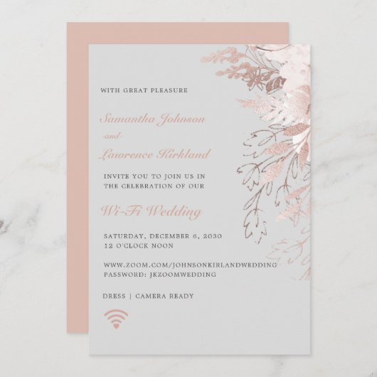 仮想結婚WiFiズーム埃の多いバラグレーフローラ 招待状 (正面/裏面)