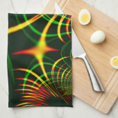 仮想葉緑色、黄色の「火色」カーブ キッチンタオル (四つ折り)