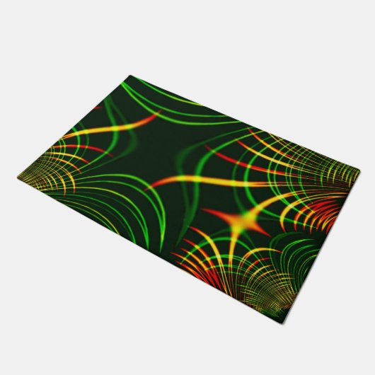 仮想葉緑色、黄色の「火色」カーブ ドアマット (アングル)