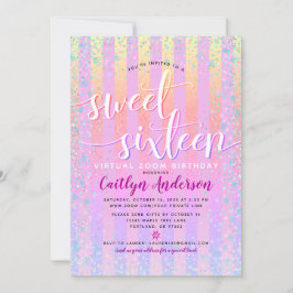 仮想虹グラデーションSweet sixteenガーリー誕生日 招待状